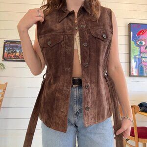 Laura Ashley Vest Womens Medium Vintage Suede Leather Chocolate Brown